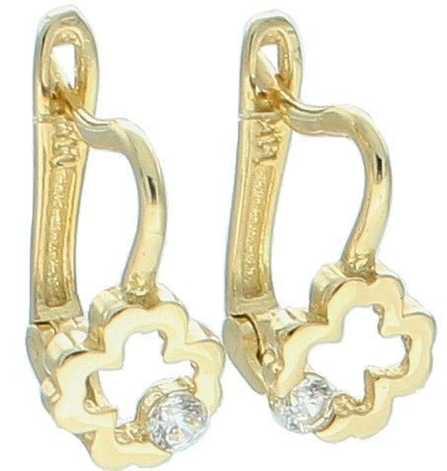 Złote kolczyki dla dziewczynki w kształcie koniczynek próba 585.jpg